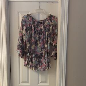 Pleated Floral Off-Shoulder Women’s Top - Multi